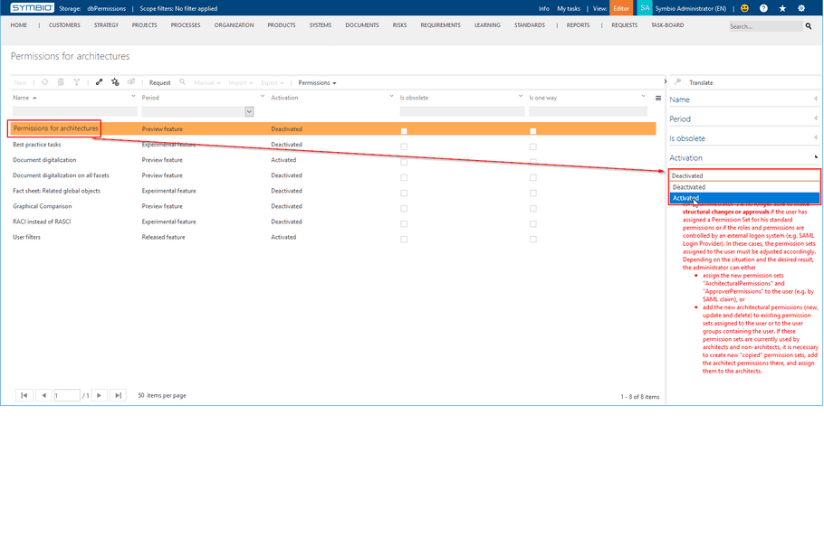 activating feature architectural permissions 2